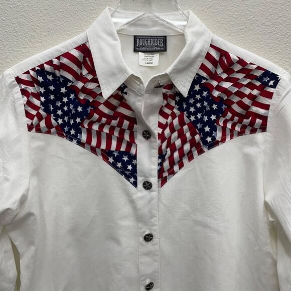 Roughrider By Circle T Western American Flag Long Sleeve Blouse Size Large - Picture 2 of 8